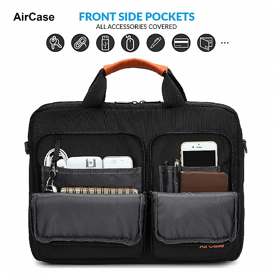 AirCase Laptop Bag Messenger Bag Sleeve for 13-Inch 14-Inch Laptop MacBook 2-Multi Pocket Black