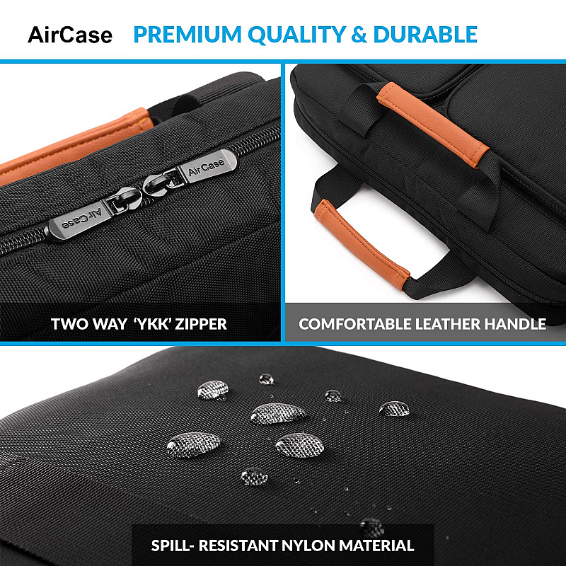 AirCase Laptop Bag Messenger Bag Sleeve for 13-Inch 14-Inch Laptop MacBook 2-Multi Pocket Black