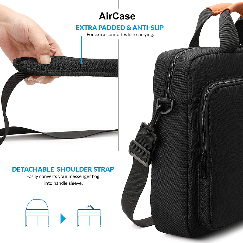 AirCase Laptop Bag Messenger Bag Sleeve for 13-Inch 14-Inch Laptop MacBook 2-Multi Pocket Black