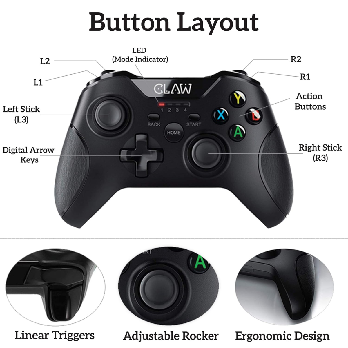 Claw shoot wireless 2.4ghz usb gamepad controller for pc supports windows xp/7/8/10 with rubberized textured grip and dual vibration motors