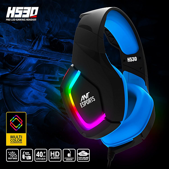 Ant Esports H530 Multi-Platform Pro RGB LED Wired Gaming Headset (Black - Blue )