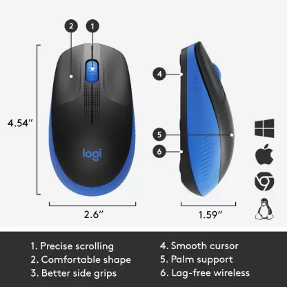 Logitech M190 Wireless Mouse ,Full Size Ambidextrous Curve Design (Blue) Logitech M190 Wireless Mouse ,Full Size Ambidextrous Curve Design (Blue)