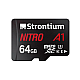 Strontium Nitro A1 64GB Micro SDXC Memory Card 100MB/s A1 UHS-I U3 Class 10 with High Speed Adapter 