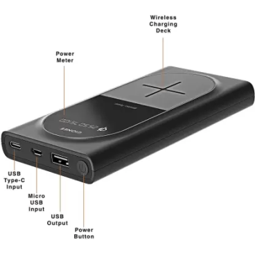 Gionee 10000mAh Li-Polymer Wireless Charging Power Bank with USB Port and Power Meter