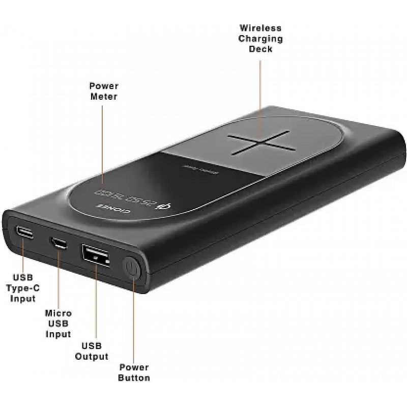 Gionee 10000mAh Li-Polymer Wireless Charging Power Bank with USB Port and Power Meter