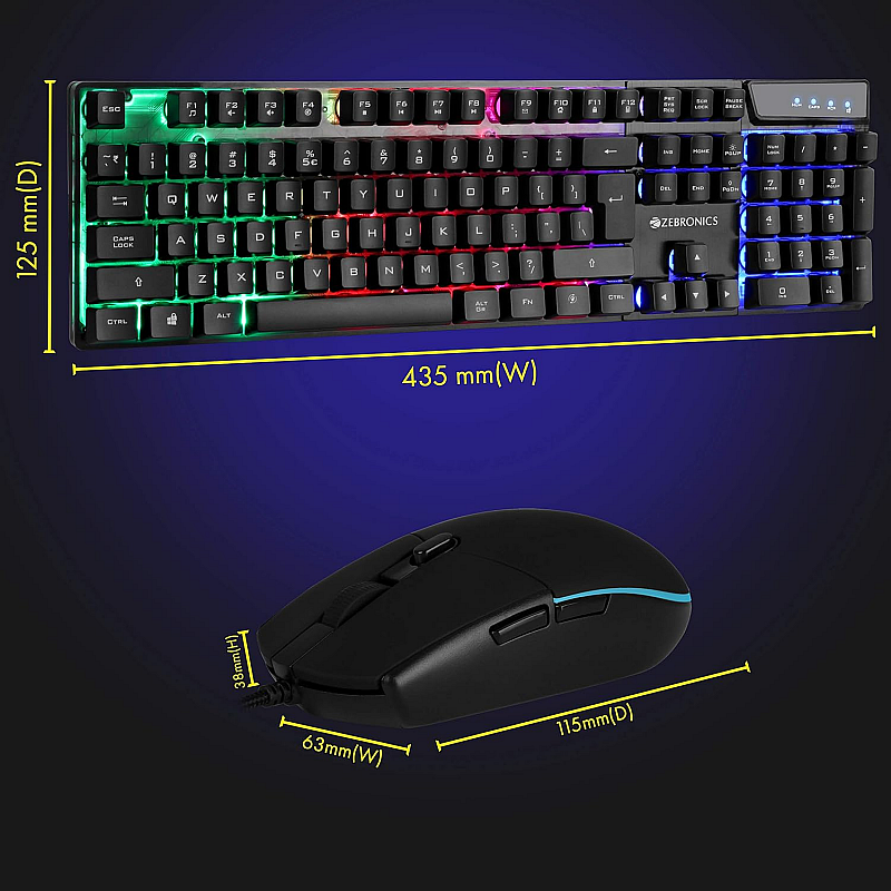 Zebronics Zeb-War Gaming Keyboard and Mouse Combo (Gold Plated USB, Braided Cable)