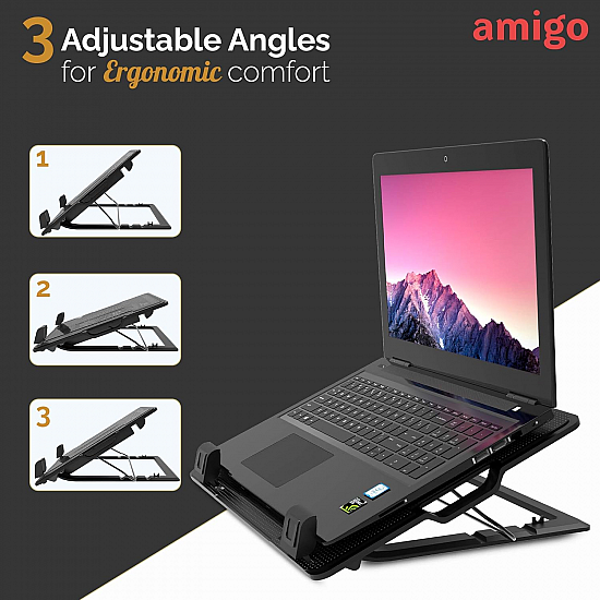 Amigo Nedis Portable Cooler Notebook Stand | Laptop Riser |with Adjustable Height Angle