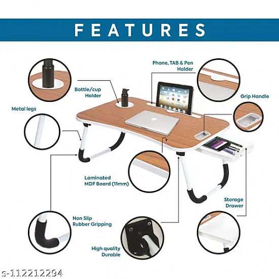 Callas Multipurpose Foldable Laptop Table with Cup Holder Study Table and Bed Table