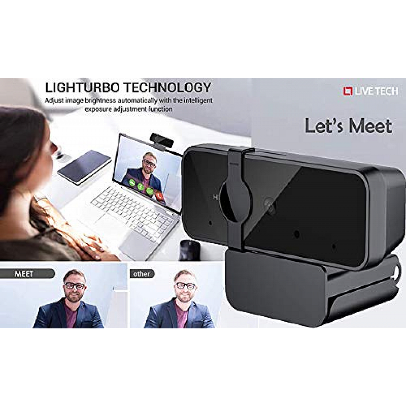 Live Tech Meet Webcam with Digital Microphone, Plug and Play USB Streaming Camera 