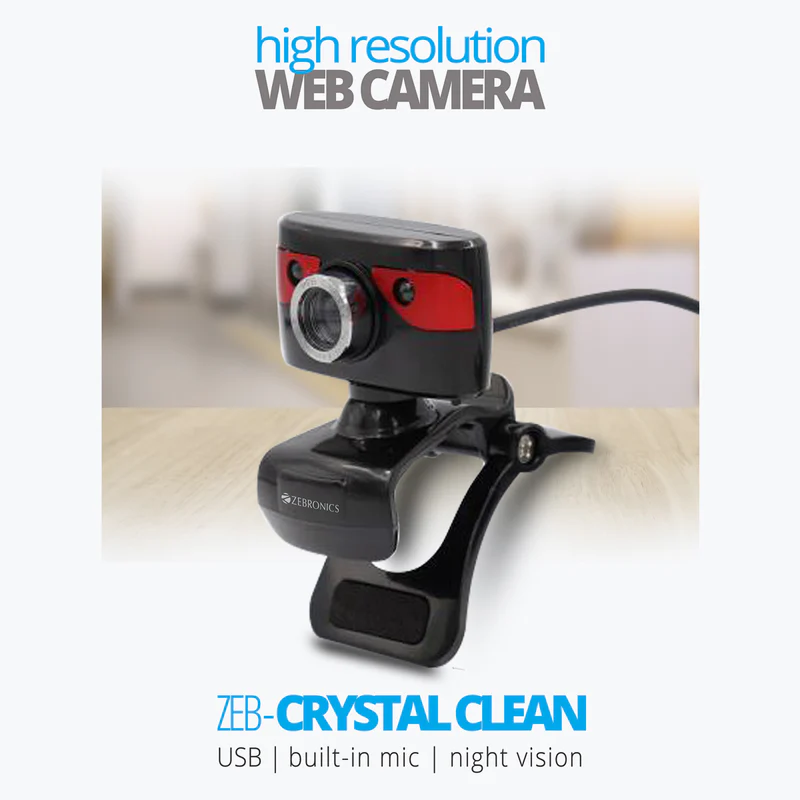 Zebronics Zeb-Crystal Clean Web Camera with USB Powered, 3P Lens, Night Vision and Built-in Mic