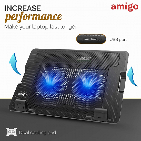 Amigo Nedis Portable Cooler Notebook Stand | Laptop Riser |with Adjustable Height Angle