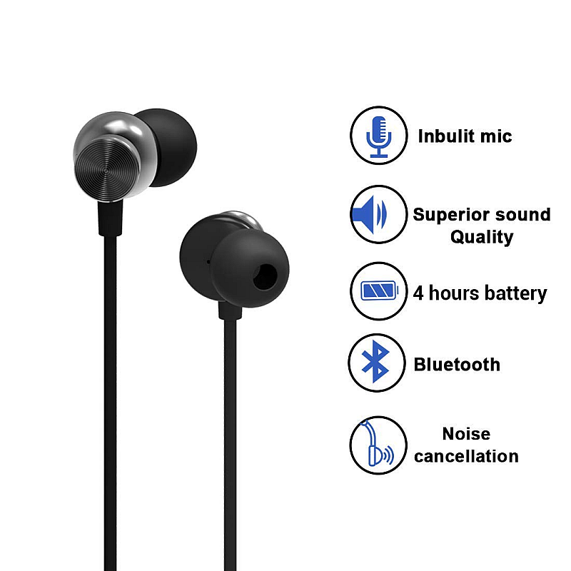 pTron Intunes Pro Magnetic in-Ear Wireless Bluetooth Headphones with Mic - (Gray)