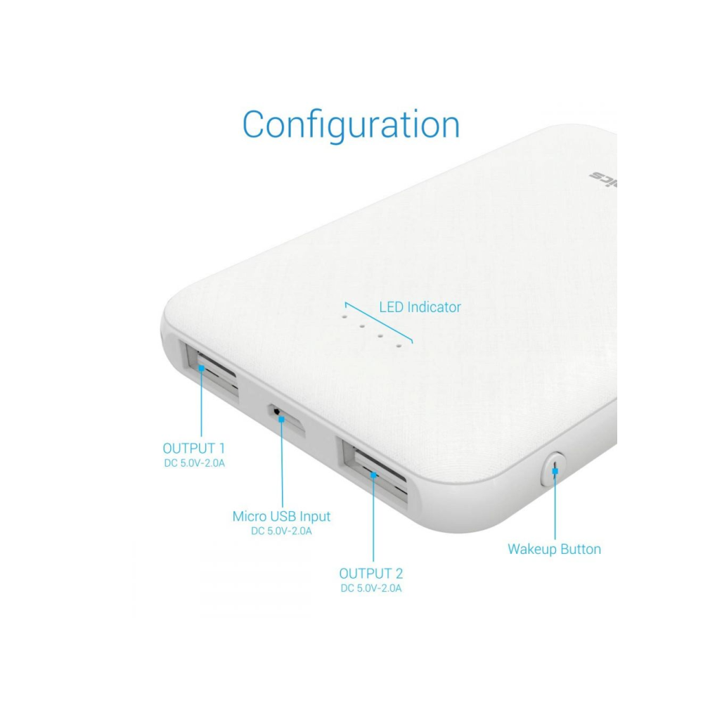 Portronics POR-289 Indo 5 5000mAh Power Bank with Dual Output (White)