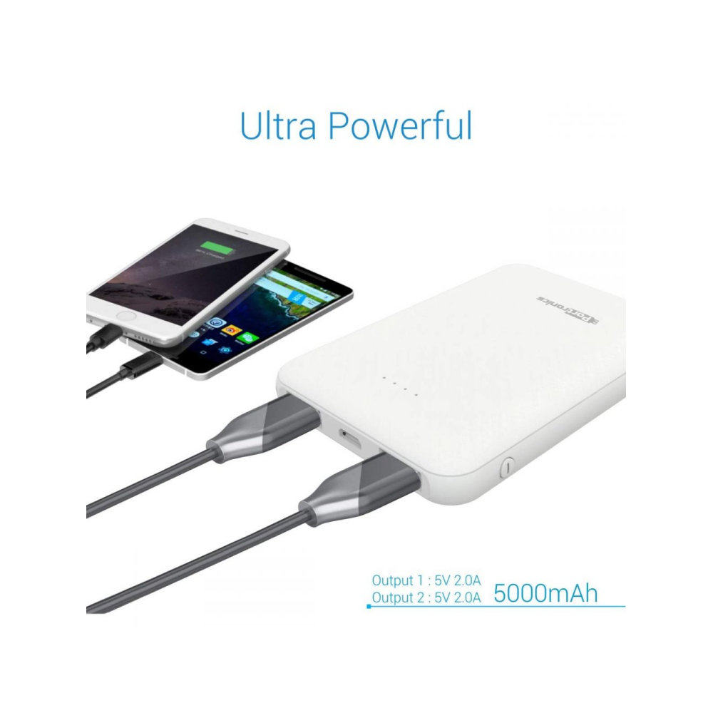 Portronics POR-289 Indo 5 5000mAh Power Bank with Dual Output (White)