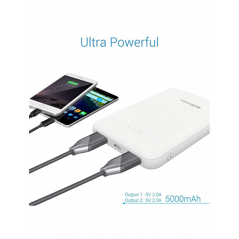 Portronics POR-289 Indo 5 5000mAh Power Bank with Dual Output (White)