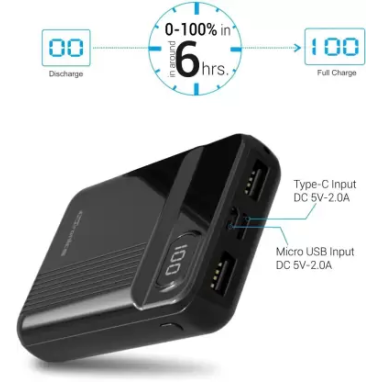 Portronics Indo 10D 10,000 mAh Power Bank Dual Input(Type C + Micro USB) and Dual Output with Display (Black) Portronics Indo 10D 10,000 mAh Power Bank Dual Input(Type C + Micro USB) and Dual Output with Display (Black)