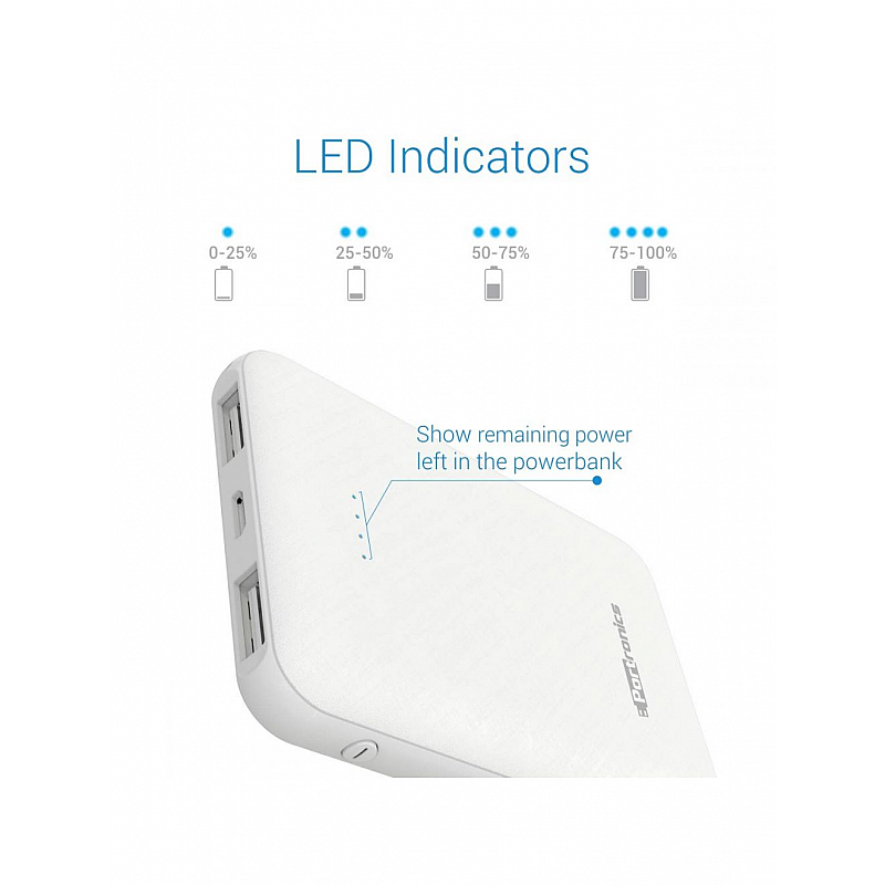 Portronics POR-289 Indo 5 5000mAh Power Bank with Dual Output (White)