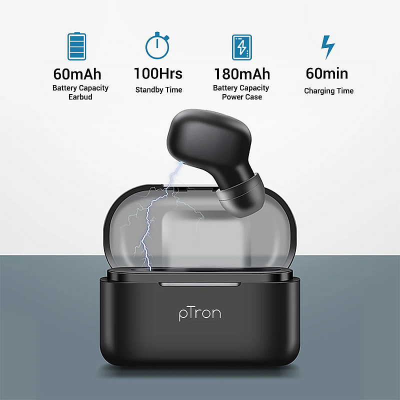 pTron Atom in-Ear Mono Bluetooth 5.0 Wireless Headphone, Built-in Mic, Clear Calls, Snug-fit Sweatproof Earbuds