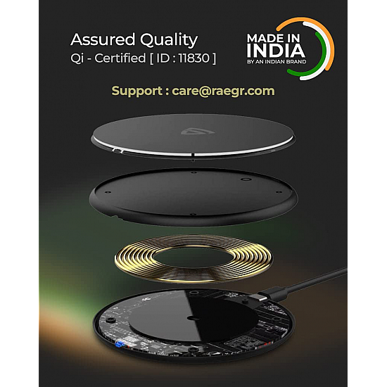 RAEGR Arc 400 Type-C PD Qi-Certified 10W/7.5W Wireless Charger with Fireproof ABS