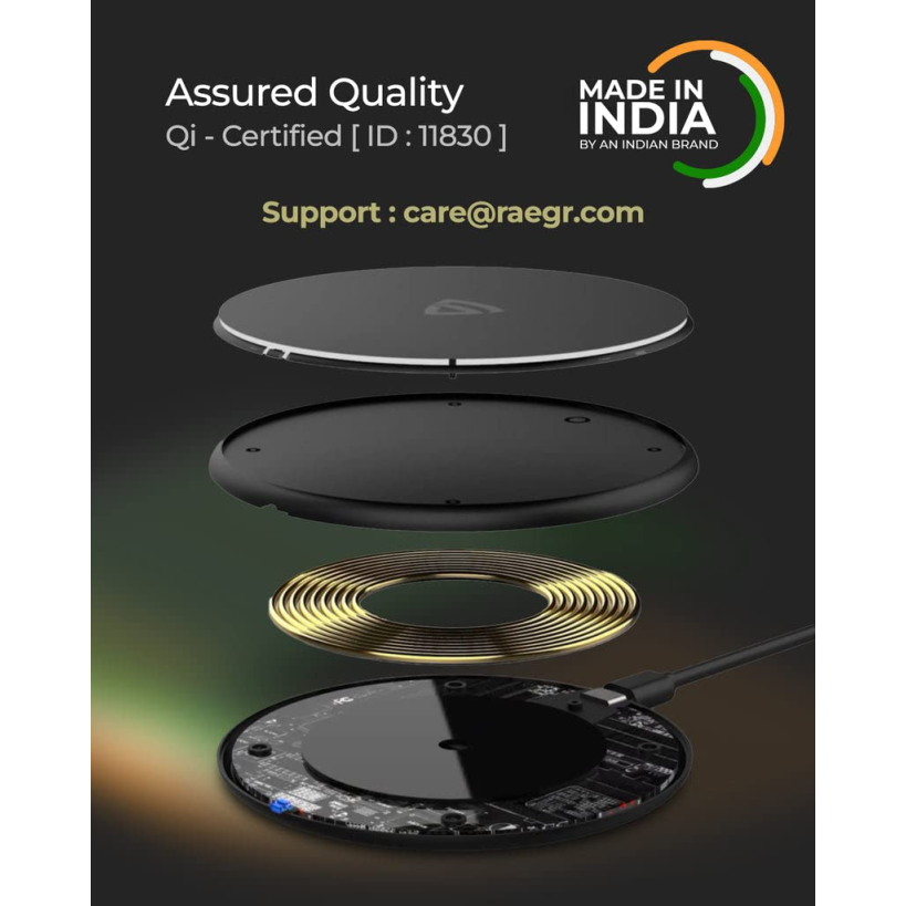 RAEGR Arc 400 Type-C PD Qi-Certified 10W/7.5W Wireless Charger with Fireproof ABS