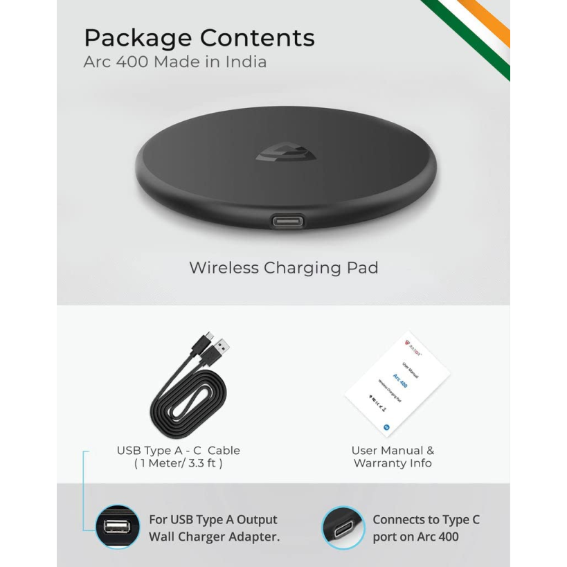 RAEGR Arc 400 Type-C PD Qi-Certified 10W/7.5W Wireless Charger with Fireproof ABS