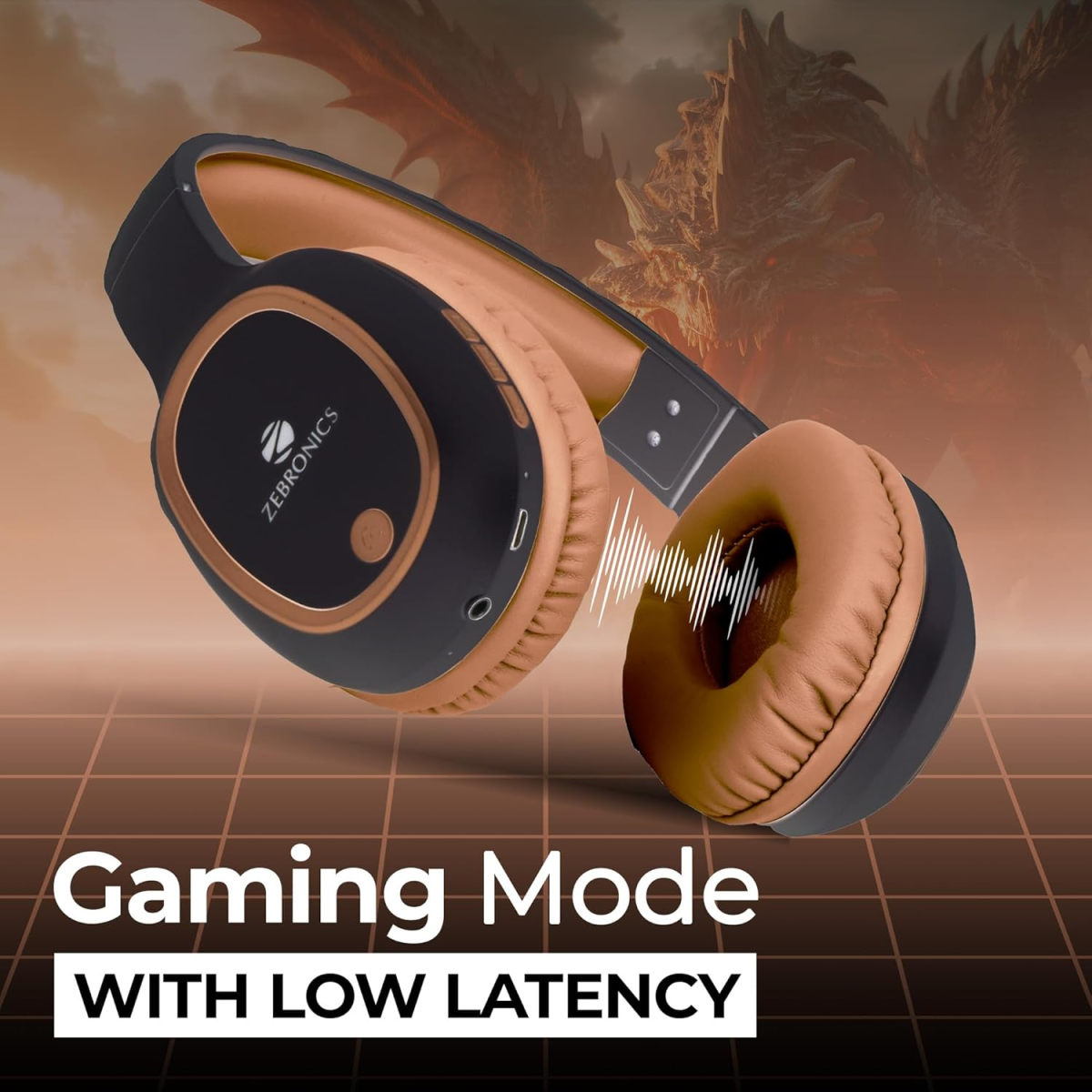 Zebronics Zeb-Thunder Wireless BT Headphone Comes with 40mm Drivers, AUX Connectivity (Brown)