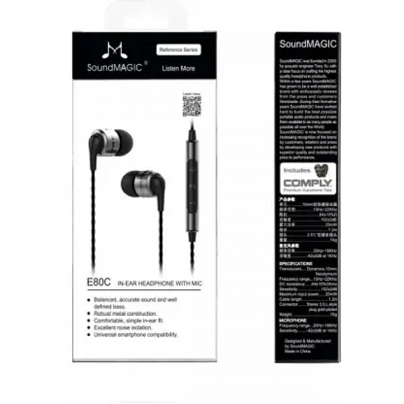 SoundMagic E80C in Ear Isolating Earphones with Microphone  Black (Gunmetal)