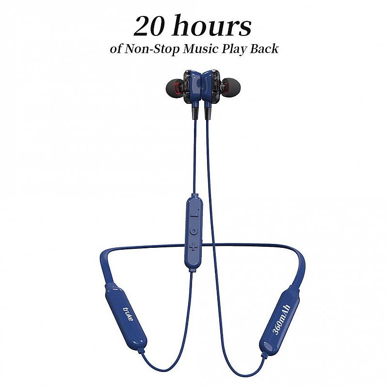 truke Yoga Power in-Ear Neckband Wireless Bluetooth Earphones with Mic (Blue)