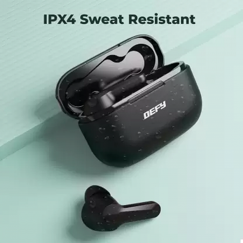 DEFY Gravity Zen with 4 Mics ENC, Low Latency and Brisk Charging Bluetooth Headset (Bold Black, In the Ear)