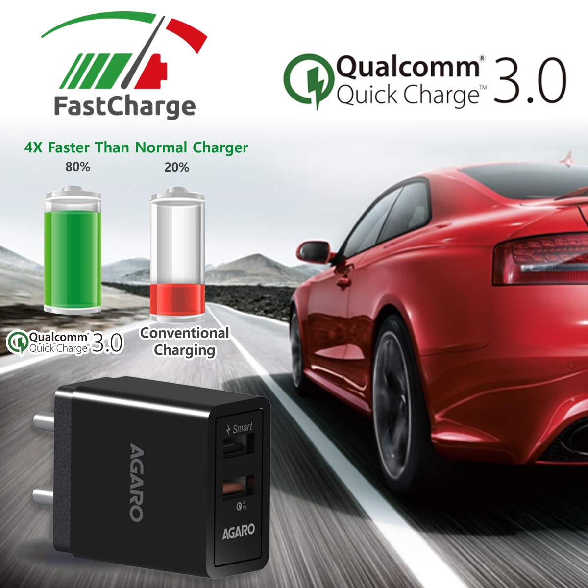 AGARO - 33272 5.4 Amp Dual Port Quick Wall Charger Qualcomm Certified