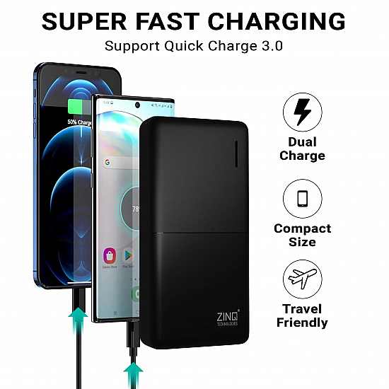 Zinq 20000mAh Li-Polymer Power Bank with 18W PD and QC 3.0 Quick Charge Z20KP (Black)