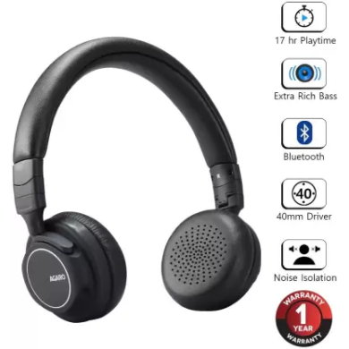 AGARO Raga Bluetooth Headphone Bluetooth without Mic Headset (Black, On the Ear) AGARO Raga Bluetooth Headphone Bluetooth without Mic Headset (Black, On the Ear)