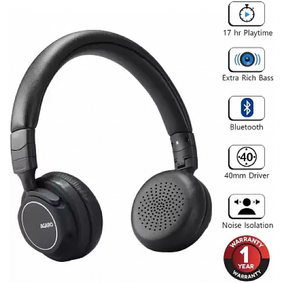 AGARO Raga Bluetooth Headphone Bluetooth without Mic Headset  (Black, On the Ear)