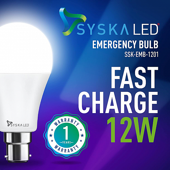 SYSKA 9W B22D 6500K Cool Day Light Inverter Rechargeable Emergency Led Bulb Pack of 1