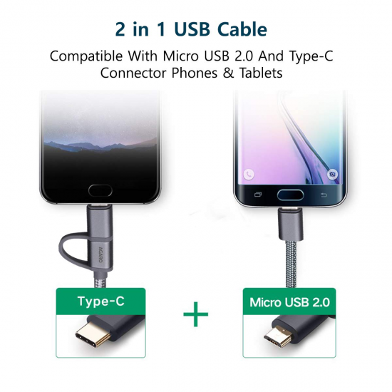 AGARO USBA to Micro Type C Nylon Braided 1.2M Cable