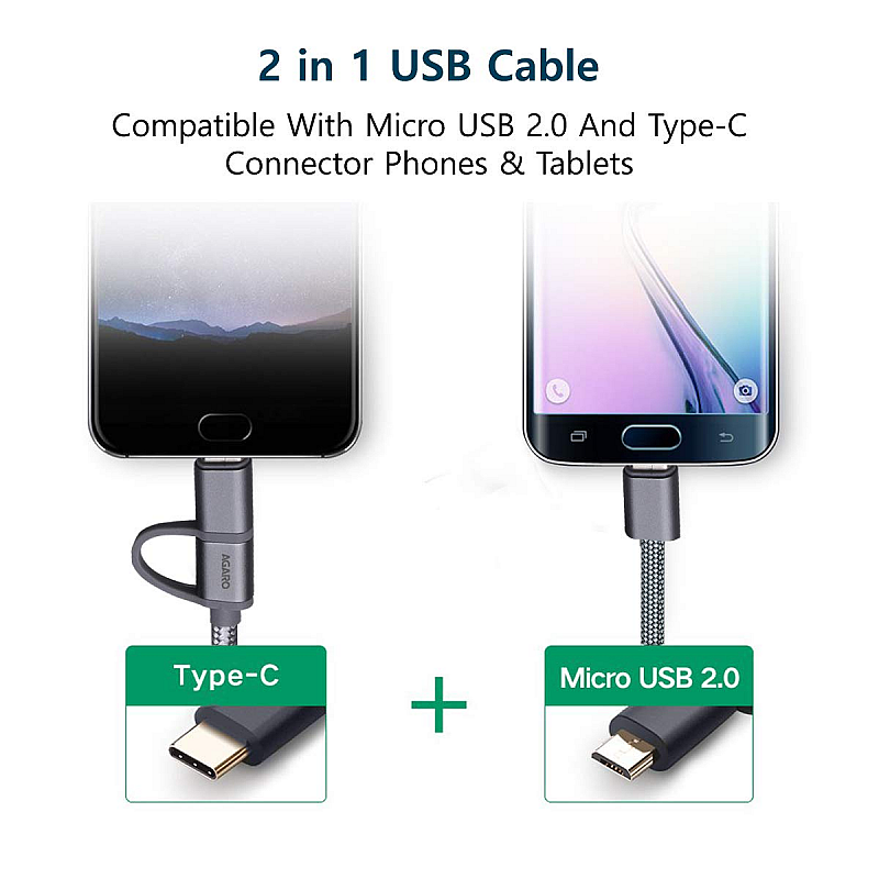 AGARO USBA to Micro Type C Nylon Braided 1.2M Cable