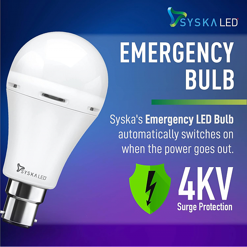 SYSKA 9W B22D 6500K Cool Day Light Inverter Rechargeable Emergency Led Bulb Pack of 1