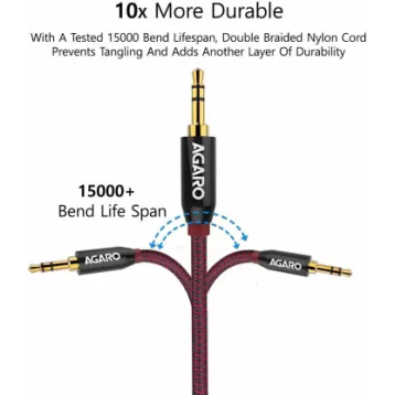 AGARO 3.5mm Male to Male Gold Plated Aux Connectors, 2 Meters Tough Nylon Braided Audio Cable AGARO 3.5mm Male to Male Gold Plated Aux Connectors, 2 Meters Tough Nylon Braided Audio Cable