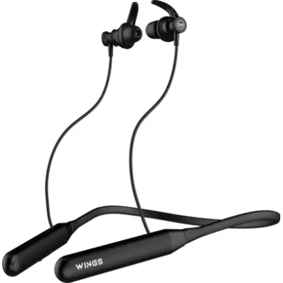 WINGS Phantom 110 Neckband, LED , 20 hrs Playtime, 50ms Low Latency Headphones Bluetooth Headset (Black, In the Ear) WINGS Phantom 110 Neckband, LED , 20 hrs Playtime, 50ms Low Latency Headphones Bluetooth Headset (Black, In the Ear)