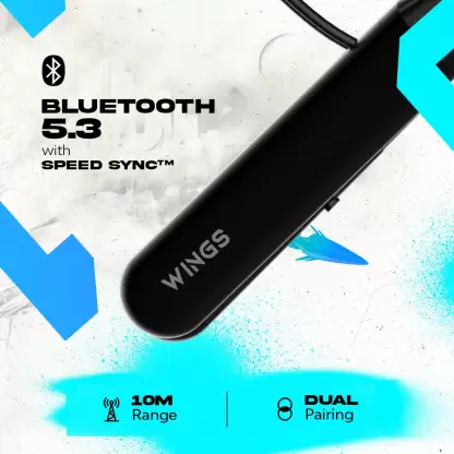 WINGS Phantom 110 Neckband, LED , 20 hrs Playtime, 50ms Low Latency Headphones Bluetooth Headset (Black, In the Ear) WINGS Phantom 110 Neckband, LED , 20 hrs Playtime, 50ms Low Latency Headphones Bluetooth Headset (Black, In the Ear)