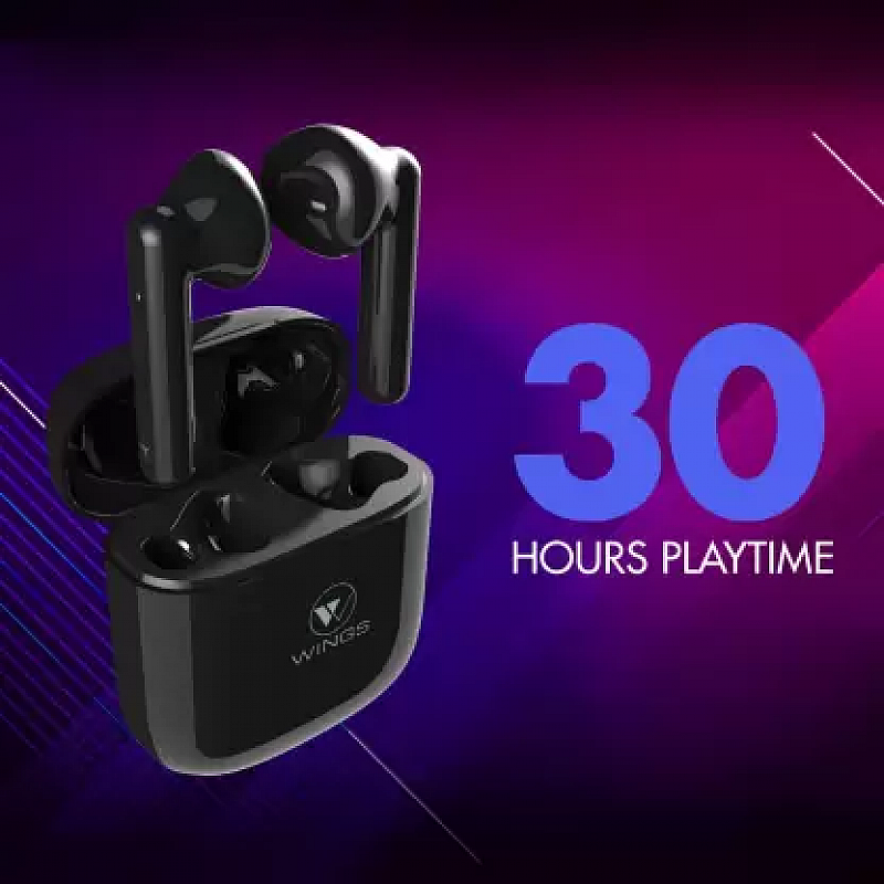 WINGS Bass Drops 101 with Environmental Noise Cancellation, 30 hours Playtime Bluetooth Headset  (Black, True Wireless)