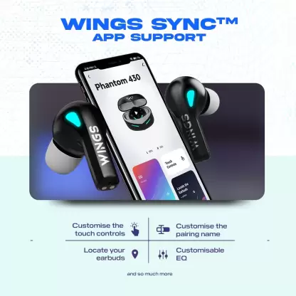WINGS Phantom 430 with App Support, 40ms Low Latency , ENC, Upto 50hr Playtime Bluetooth Gaming Headset (Black, Grey, True Wireless) WINGS Phantom 430 with App Support, 40ms Low Latency , ENC, Upto 50hr Playtime Bluetooth Gaming Headset (Black, Grey, True Wireless)