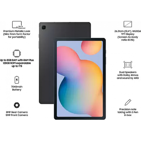 Samsung Galaxy Tab S6 Lite 26.31 cm (10.4 inch), S-Pen in Box, Slim and Light, Dolby Atmos Sound, 4 GB RAM, 128 GB ROM, Wi-Fi Tablet, Gray 