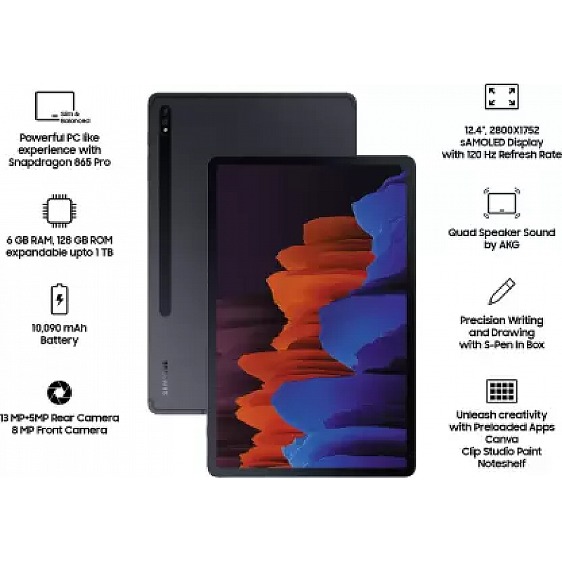 SAMSUNG Galaxy Tab S7+ With Stylus 6 GB RAM 128 GB ROM 12.4 inch with Wi-Fi Only Tablet (Mystic Black)