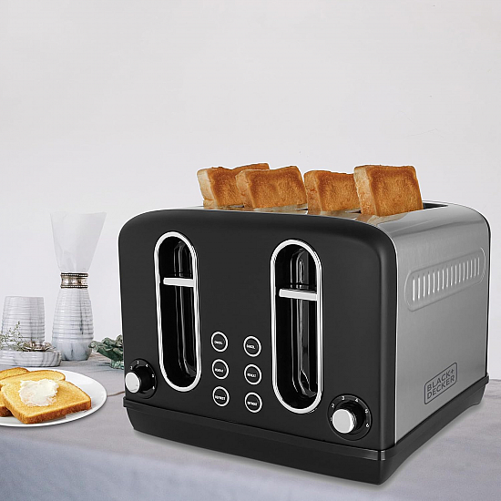 Black + Decker BXTO0401IN 2300-Watt 4 Slice Pop-up Toaster (Grey)