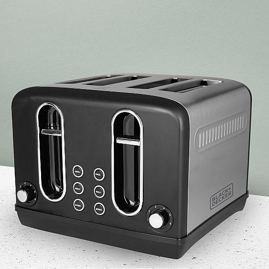 Black + Decker BXTO0401IN 2300-Watt 4 Slice Pop-up Toaster (Grey)