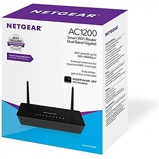 Netgear R6220 AC-1200 Smart WiFi Router with External Antennas Black