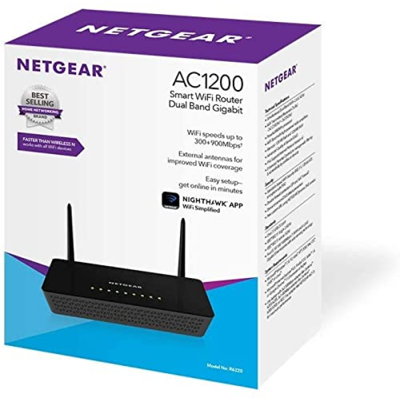 Netgear R6220 AC-1200 Smart WiFi Router with External Antennas Black