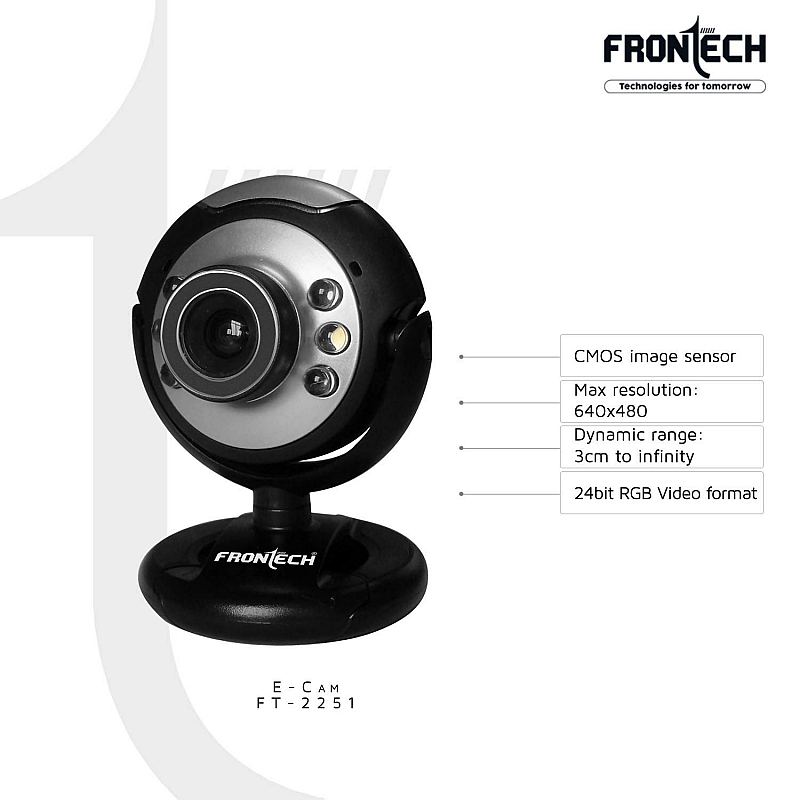 Frontech E-Cam FT-2251 Webcam Built in Mic with LED Lights for PC Web Cam for Video Calling, Video Conferencing, Online Teaching or Gaming