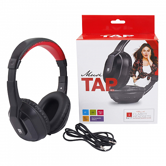 IBall Musi Tap Wireless Bluetooth Headphone with Micro SD Slot FM and AUX (Black/Red)